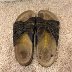 Birkenstock Florida Black Leather Three-Strap Sandals | EU 40